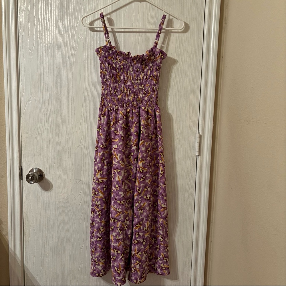H&M Purple Floral Maxi Smocked Bodice Dress